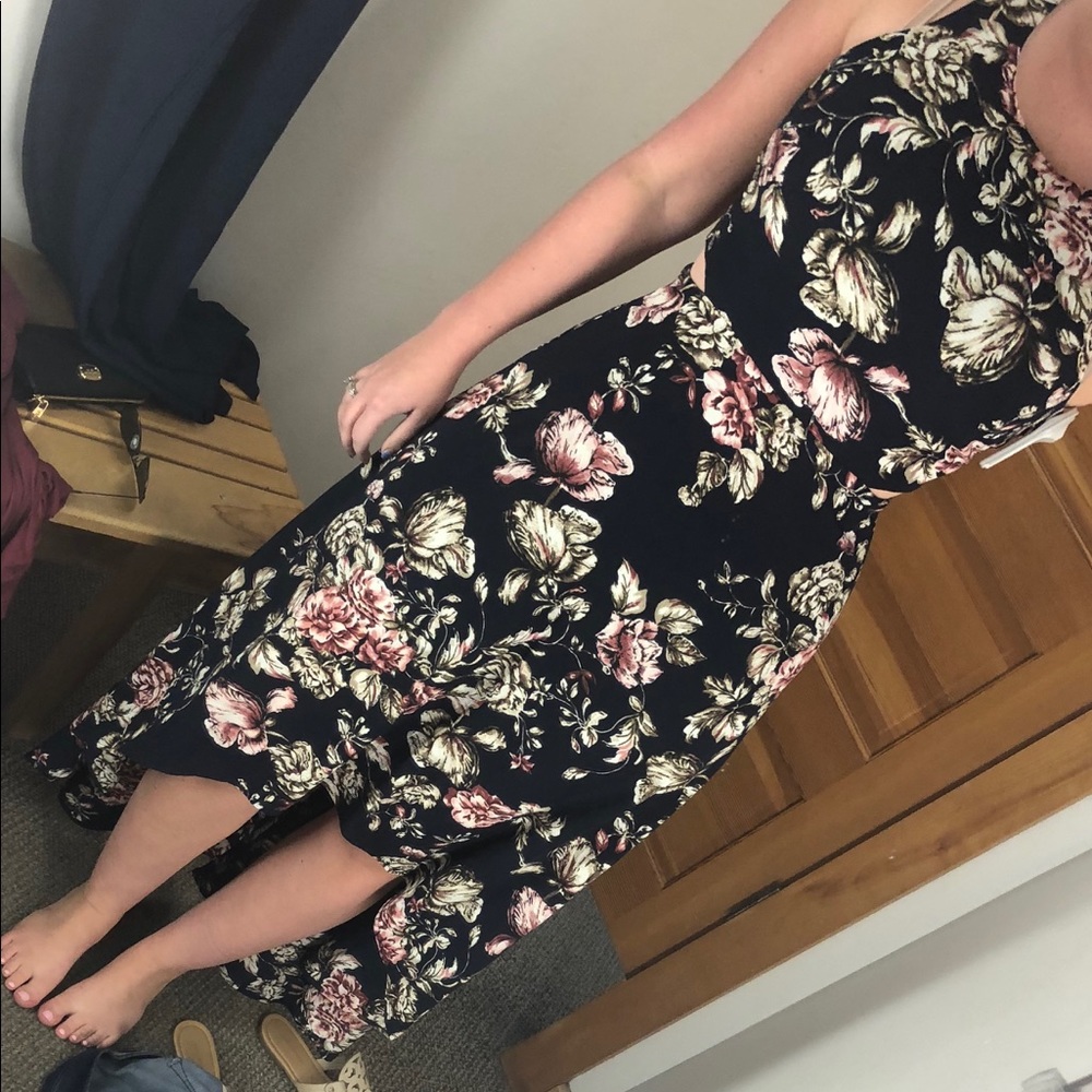 Floral Cut Out High Low Dress